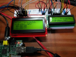 Two LCD displays connected to a Raspberry Pi
